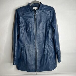 D & Co Leather Jacket Women's Size Small Evergreen Leather Zip Up Lined Coat